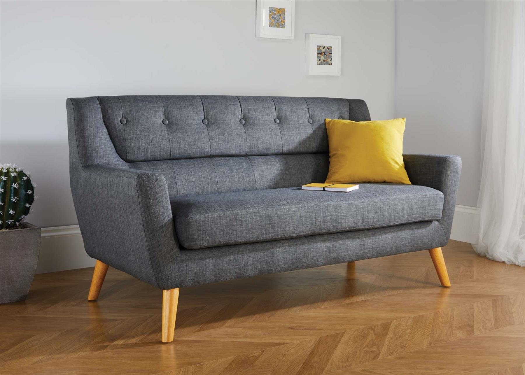 3 Seater Sofa Birlea Lambeth Settee Modern Retro Style Fabric Wood Legs